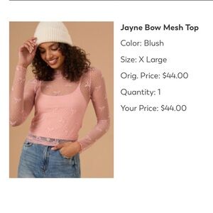 NWT Altar’d State Pink Bow Mesh Top - Size XL